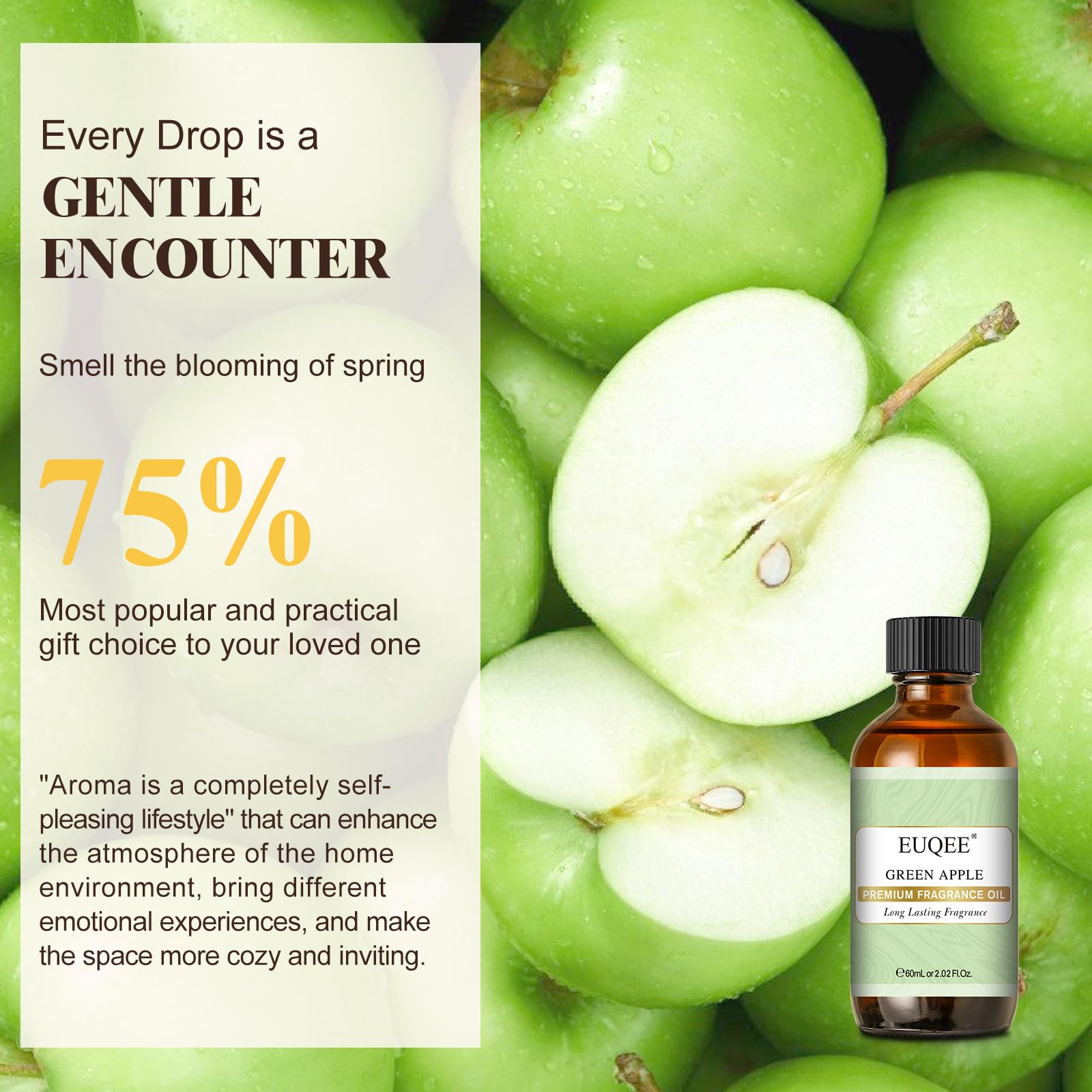 Gift-ready packaging of EUQEE Green Apple fragrance oil