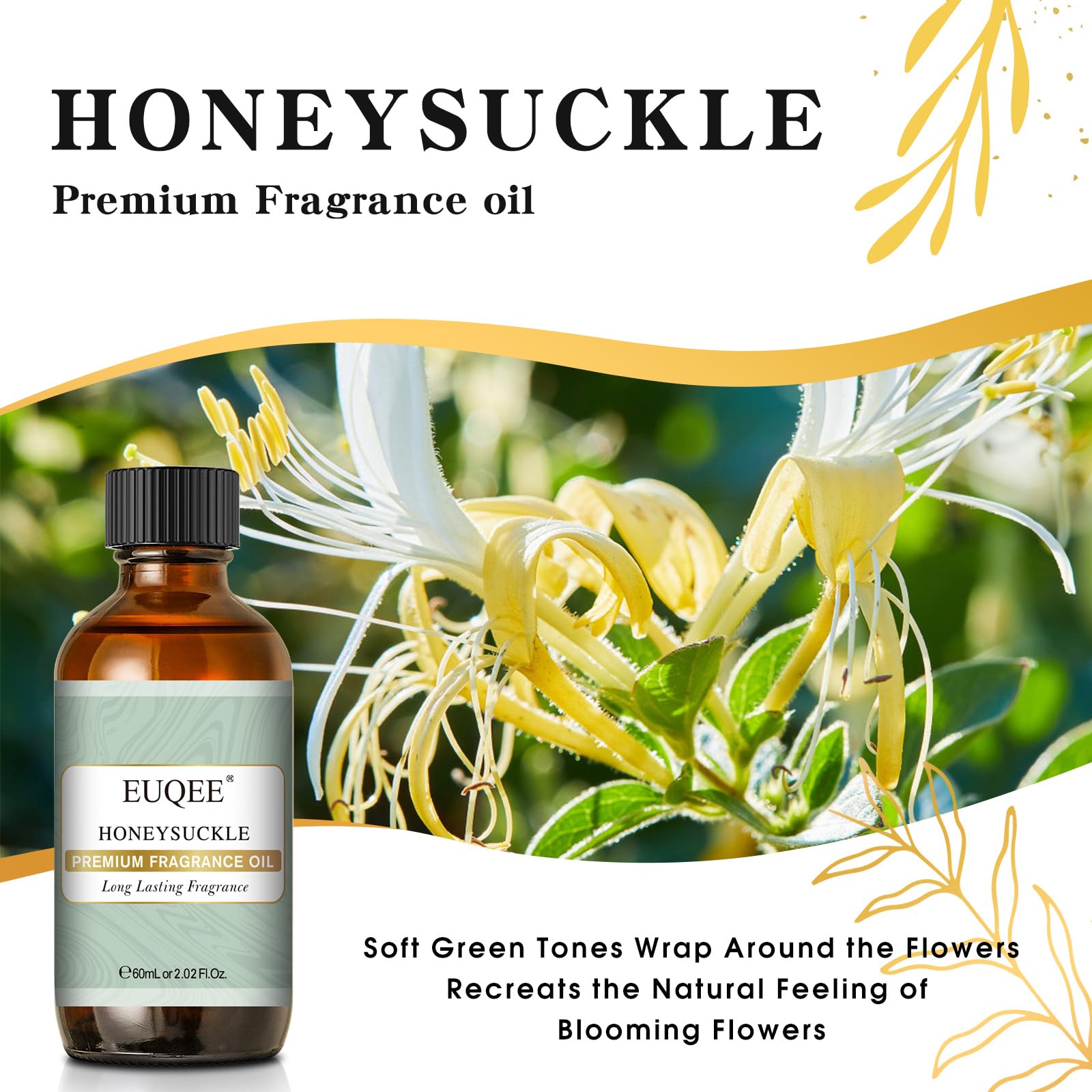 Label and dropper of EUQEE honeysuckle fragrance oil