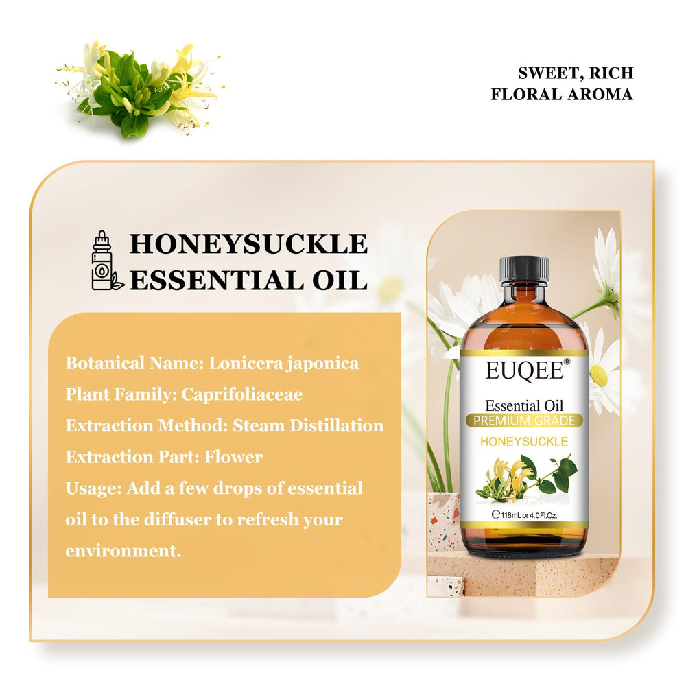 Amber bottle with glass dropper for EUQEE Honeysuckle Essential Oil