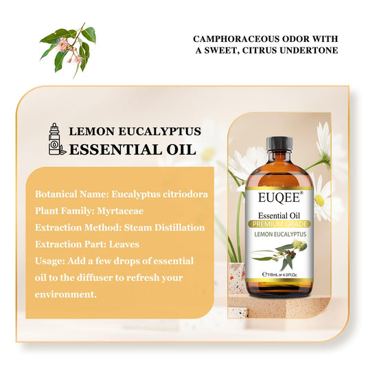 Amber glass bottle with dropper for EUQEE Lemon Eucalyptus essential oil 118ml