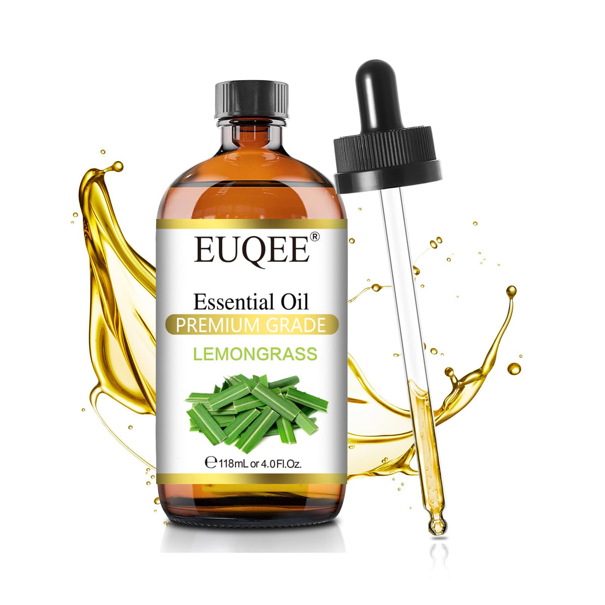EUQEE Lemongrass Essential Oil 118ml bottle with glass dropper