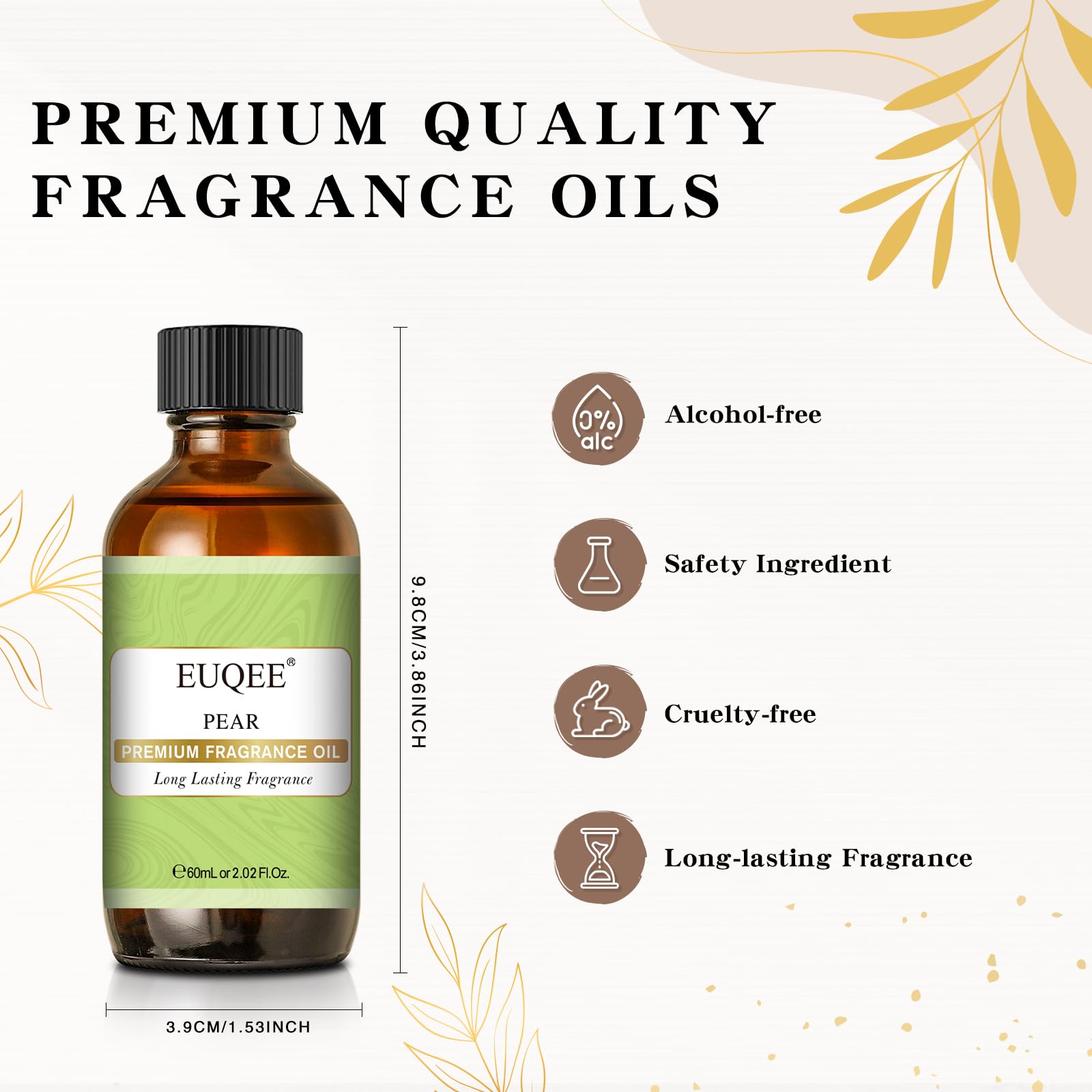 Pear fragrance oil bottle with label and dropper