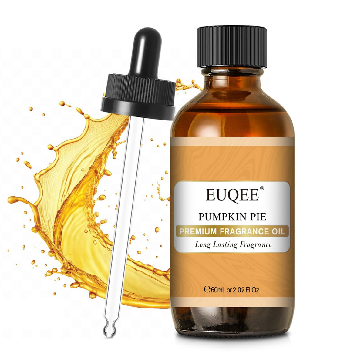 Amber glass bottle with dropper containing EUQEE Pumpkin Pie Fragrance Oil