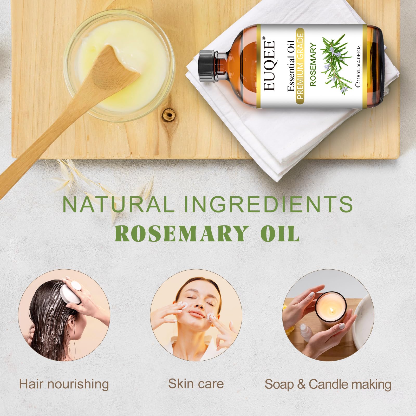 Massage preparation using rosemary essential oil with carrier oil
