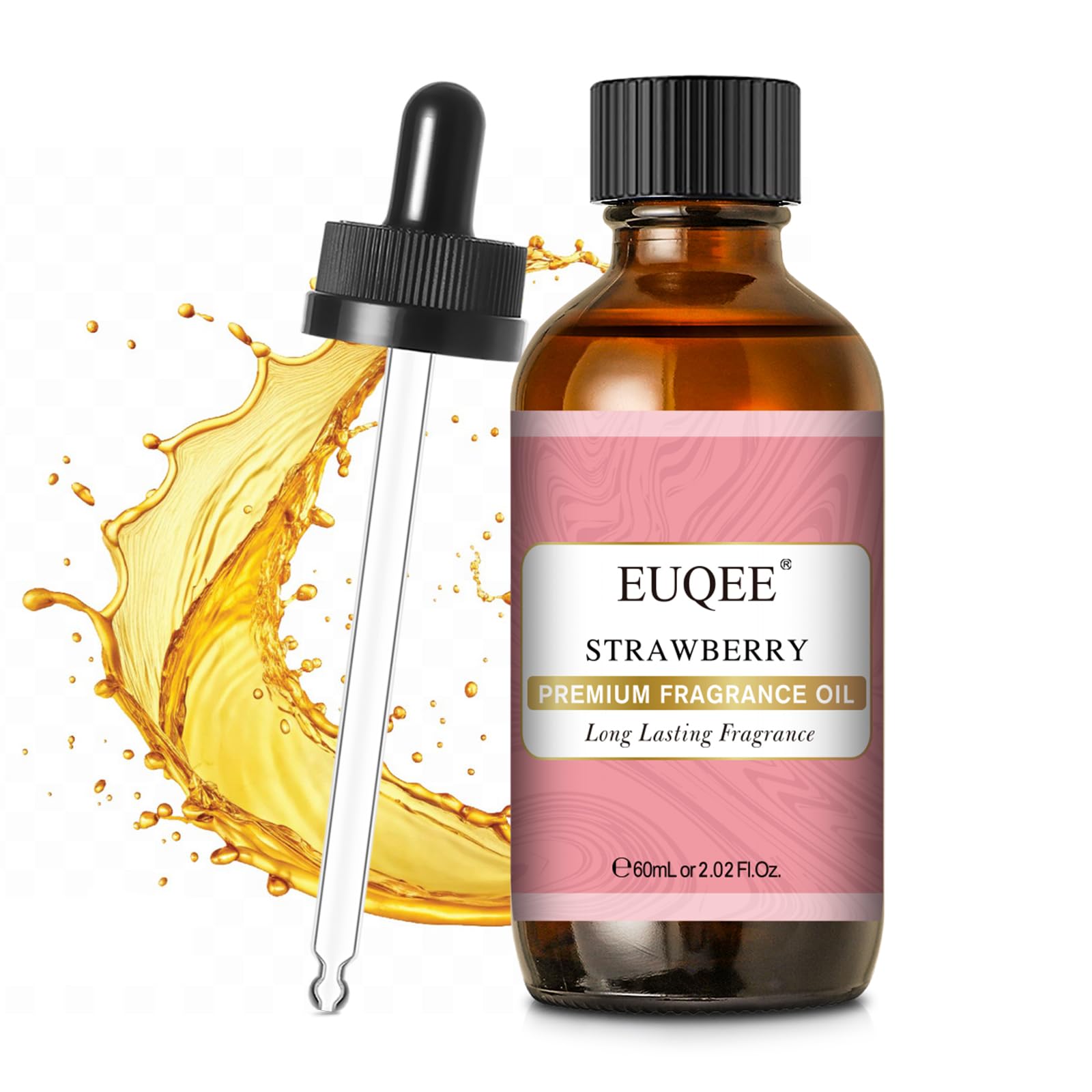 EUQEE Strawberry Fragrance Oil bottle with amber glass and glass dropper