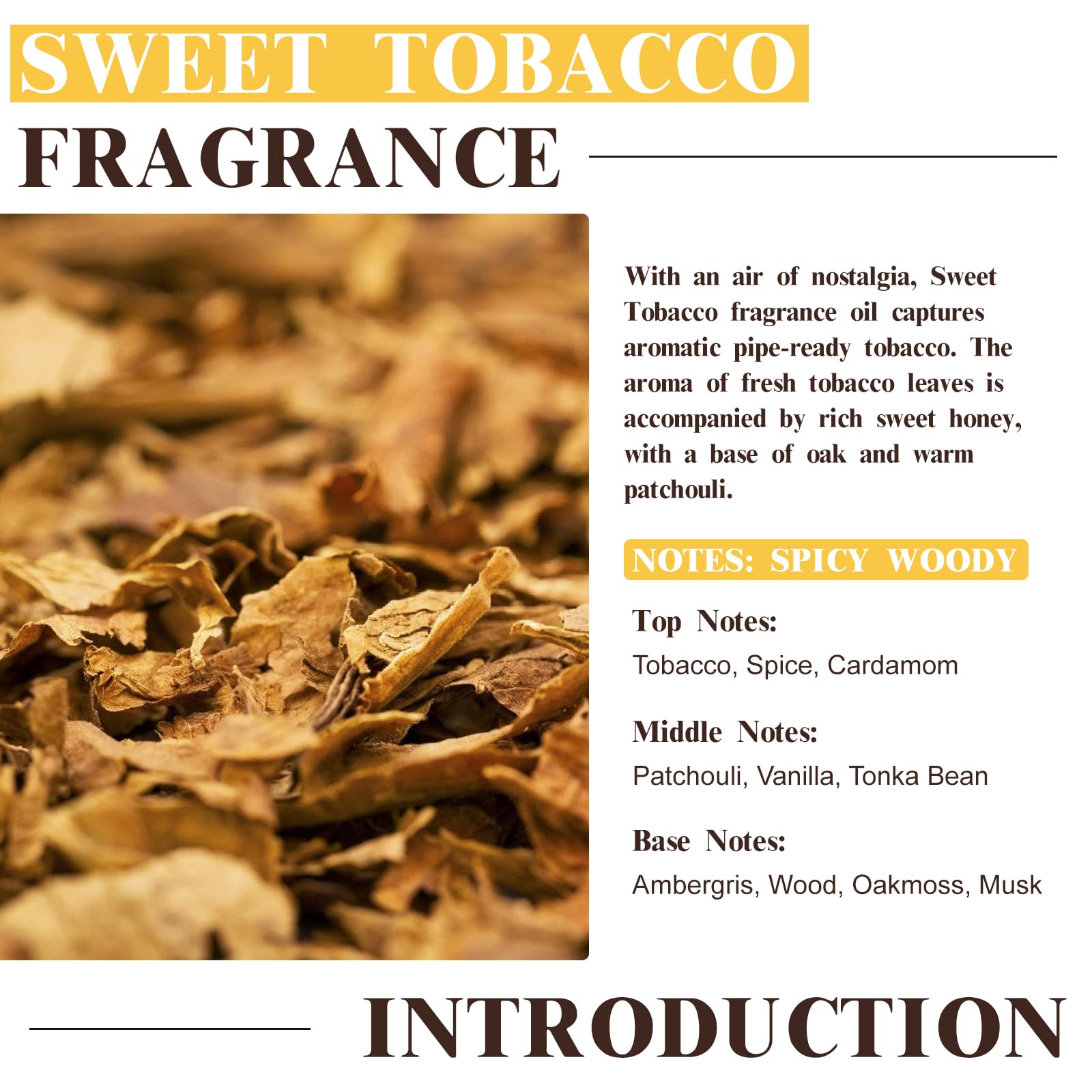 Front view of EUQEE Sweet Tobacco fragrance oil packaging