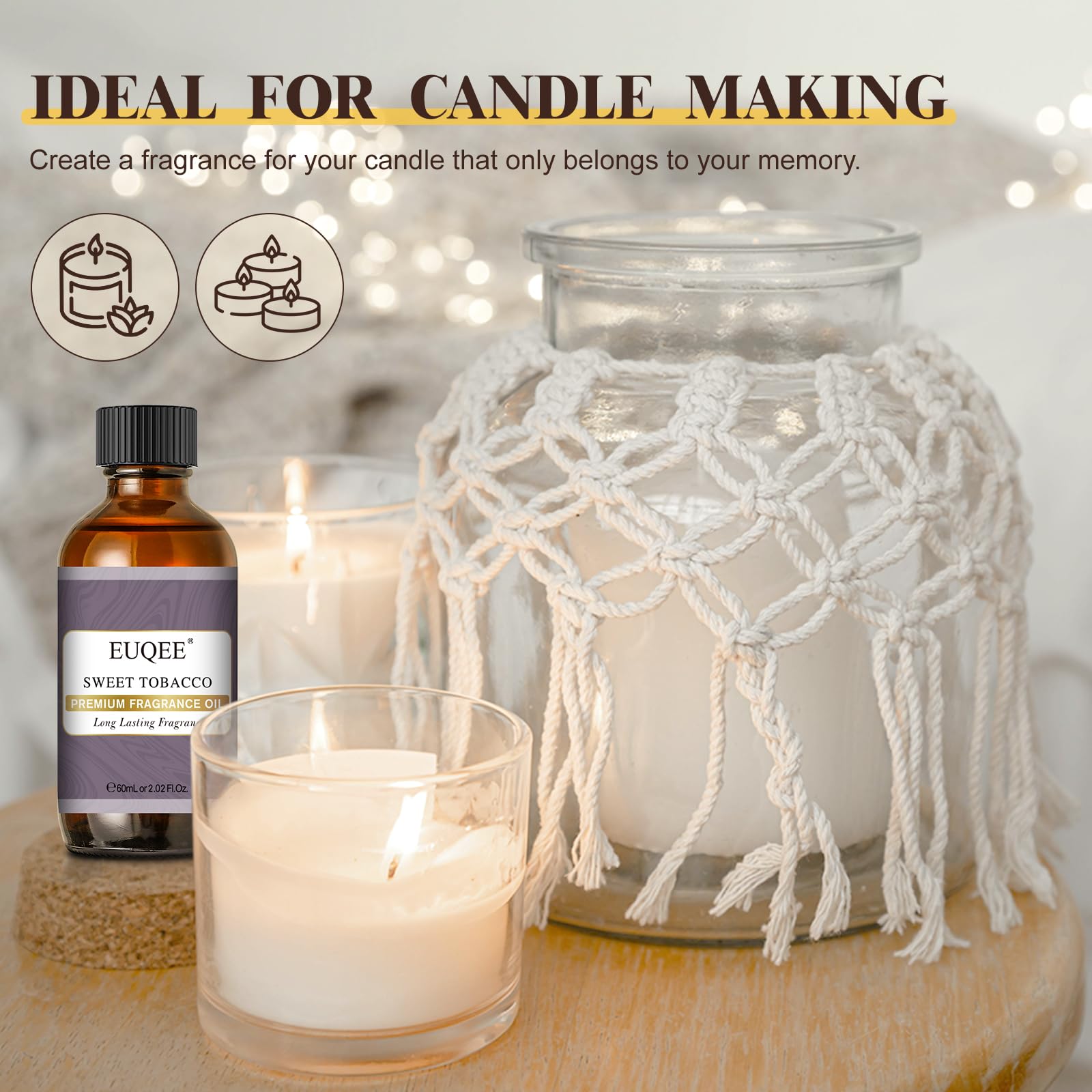 Candles/diffuser scene using EUQEE tobacco vanilla oil