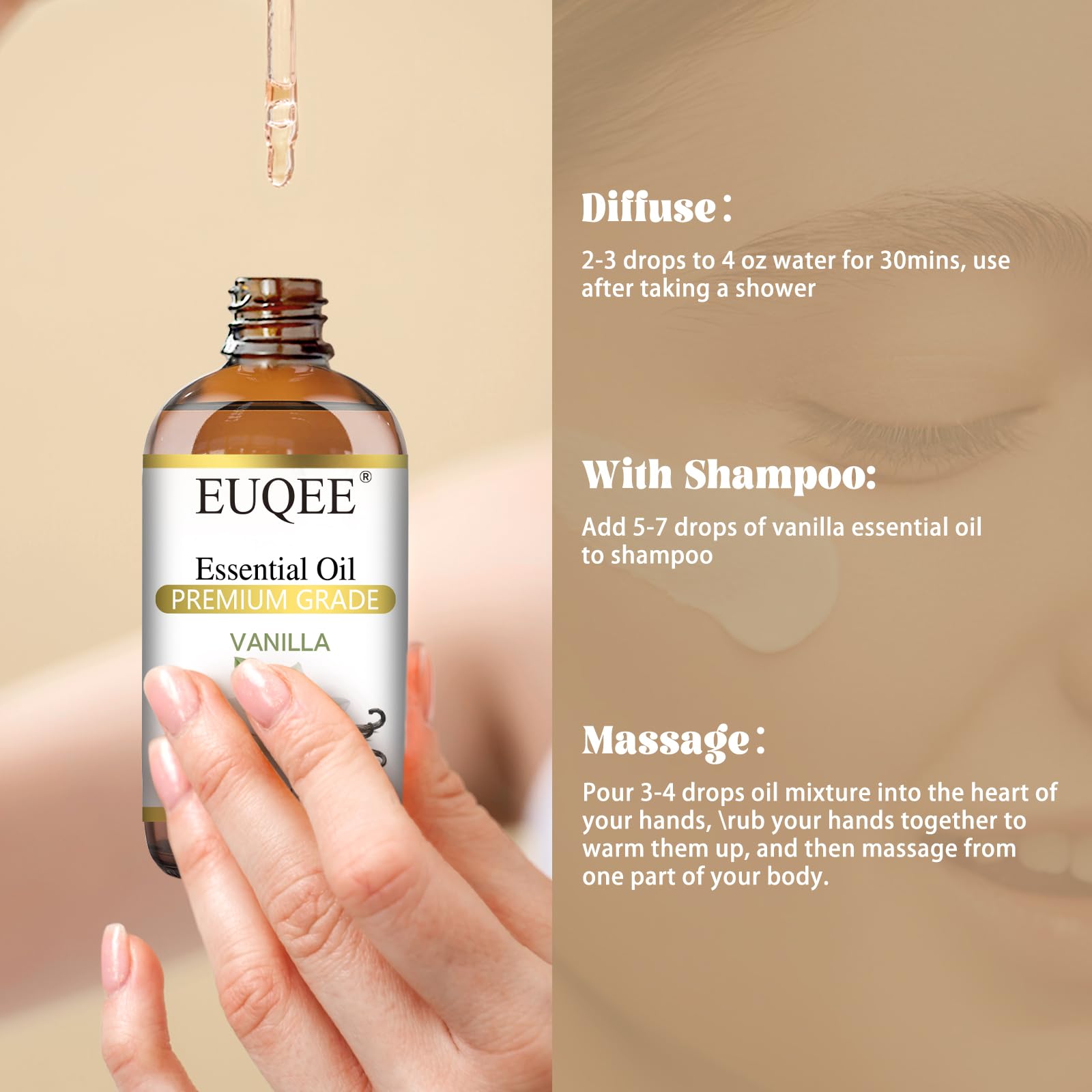 Vanilla essential oil being added to a diffuser