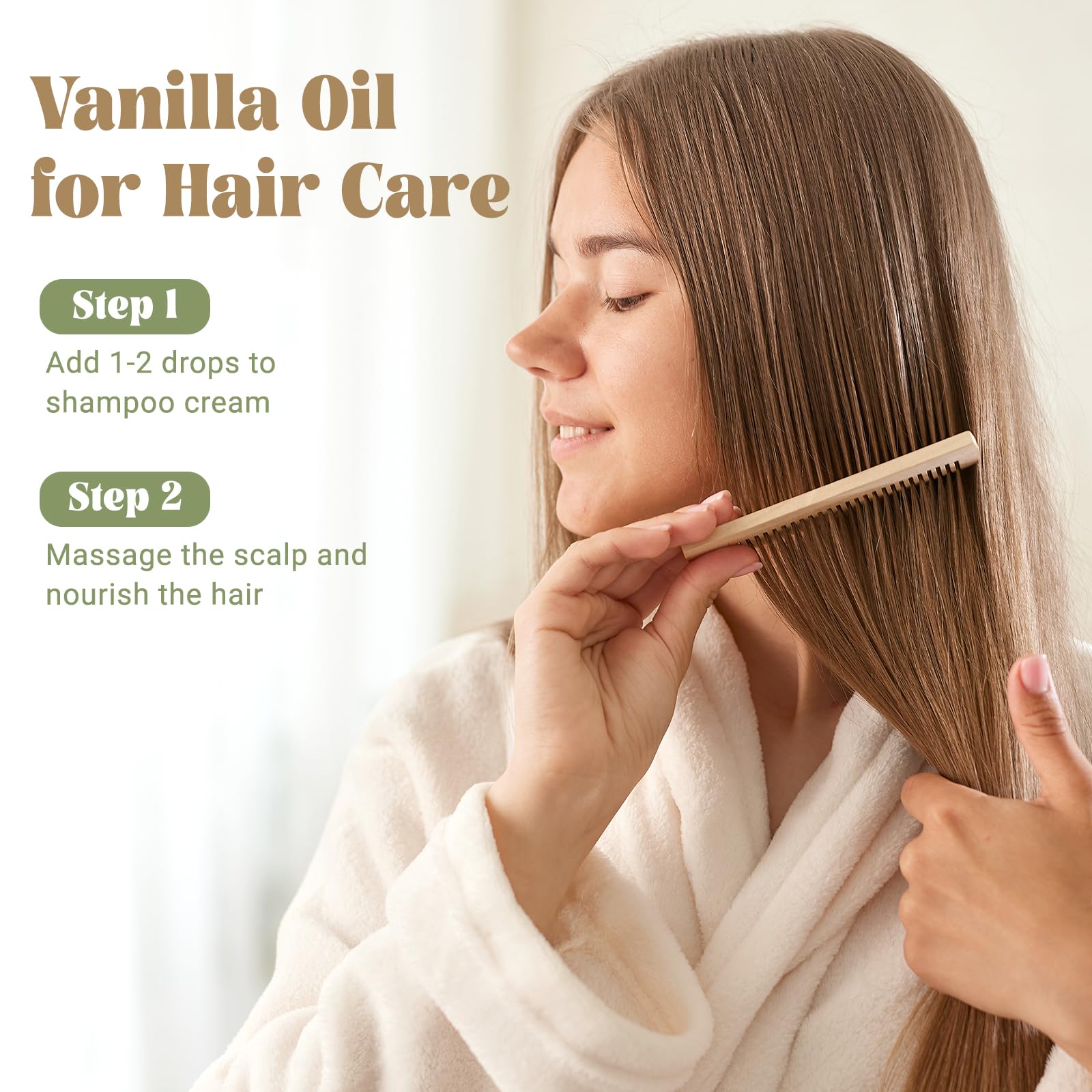 Vanilla essential oil in warm-toned background
