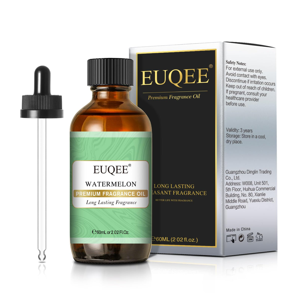 EUQEE Watermelon fragrance oil in 60ml amber glass bottle with dropper