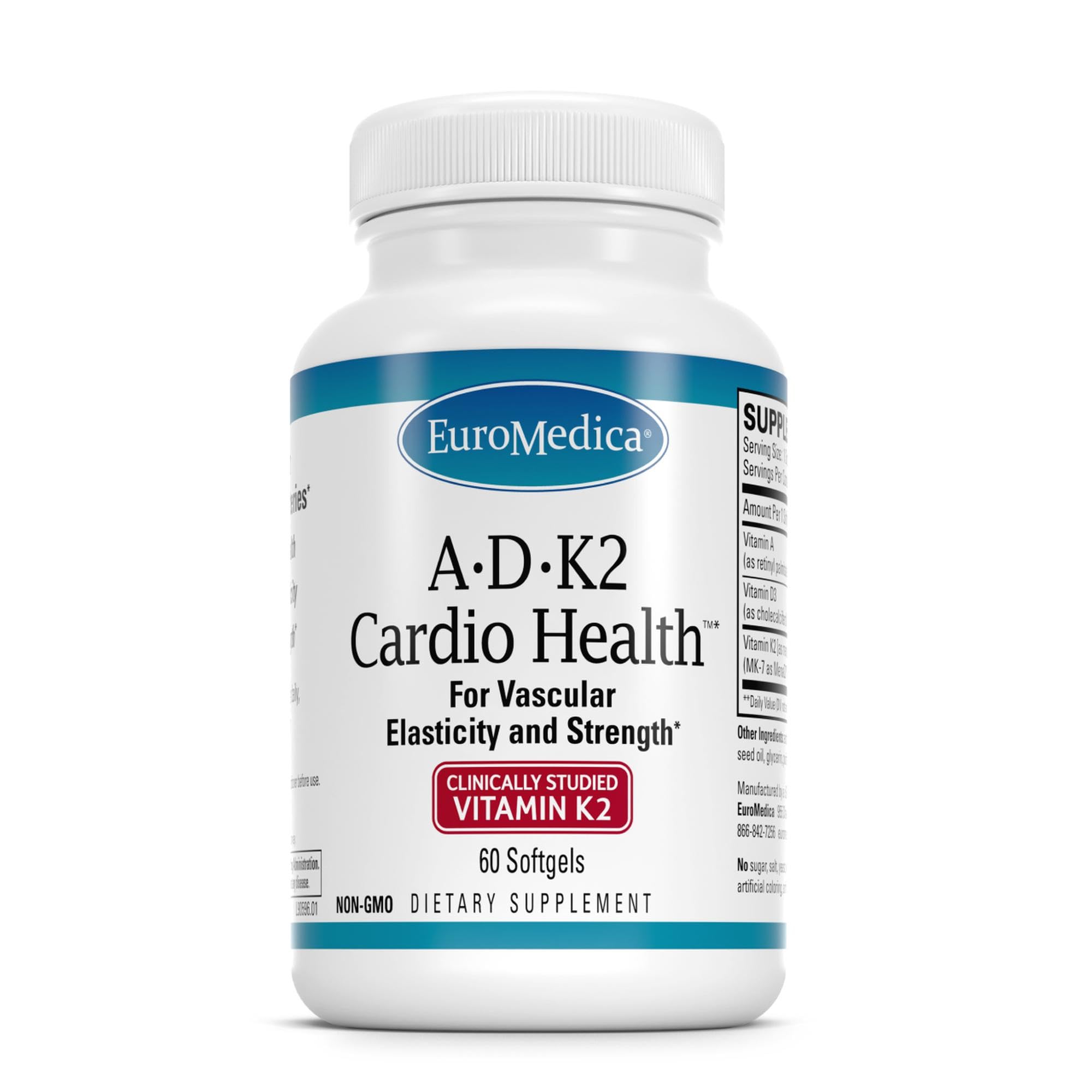 EuroMedica A•D•K2 Cardio Health bottle with 60 softgels
