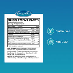 Back of EuroMedica Adrenaplex bottle with supplement facts
