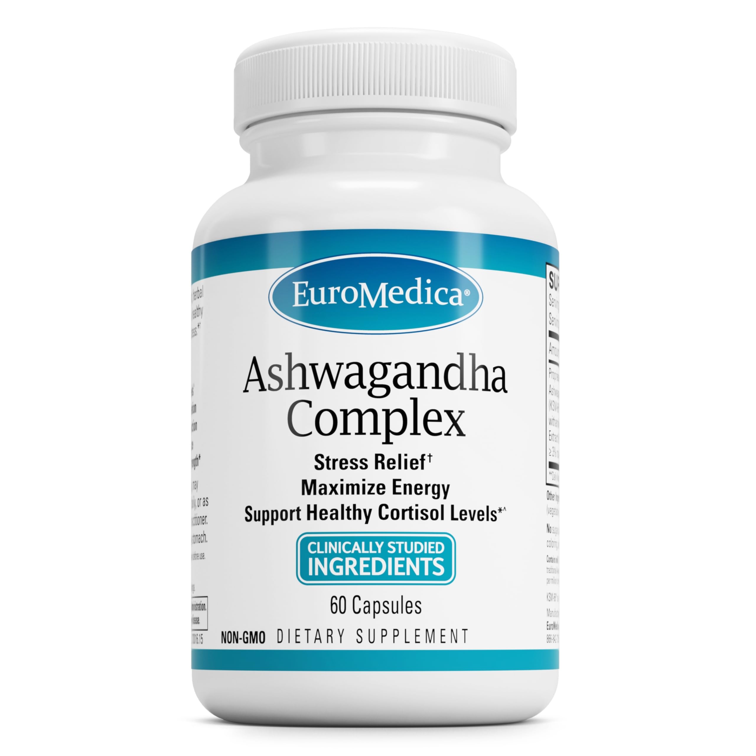 Bottle label for EuroMedica Ashwagandha Complex - 60 capsules