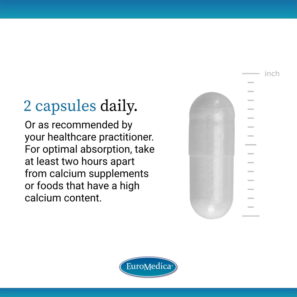Dosage guidance showing 2 capsules daily