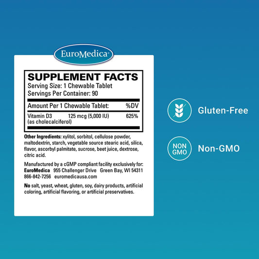 Close-up of Vitamin D3 5000 IU chewable tablet