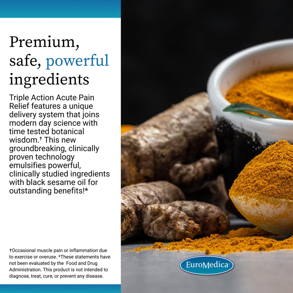 Label highlighting BCM-95 Curcumin and BOS-10 Boswellia on Euromedica bottle