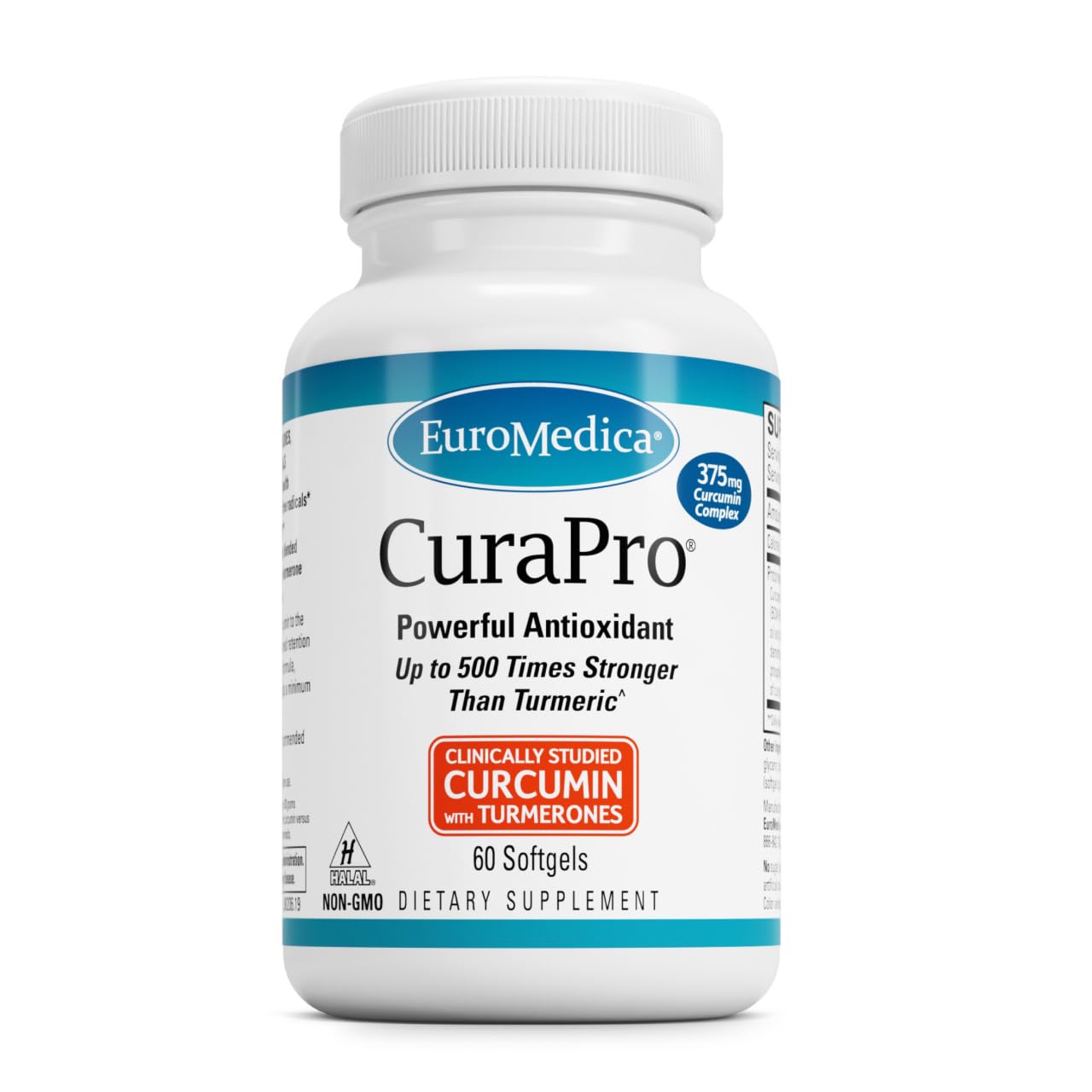 EuroMedica CuraPro bottle with softgels for convenient daily antioxidant support.