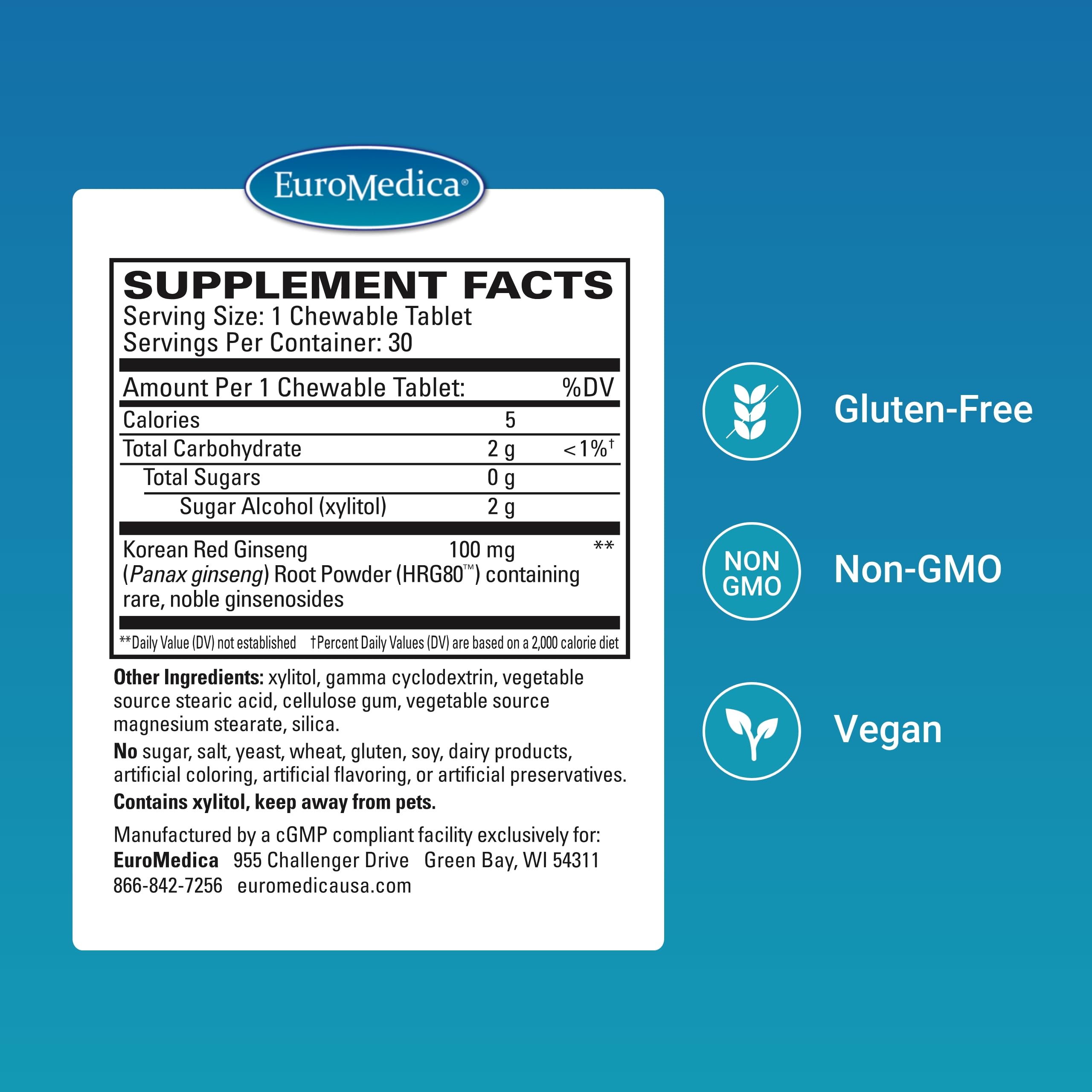 EuroMedica Red Ginseng Energy bottle with tablets