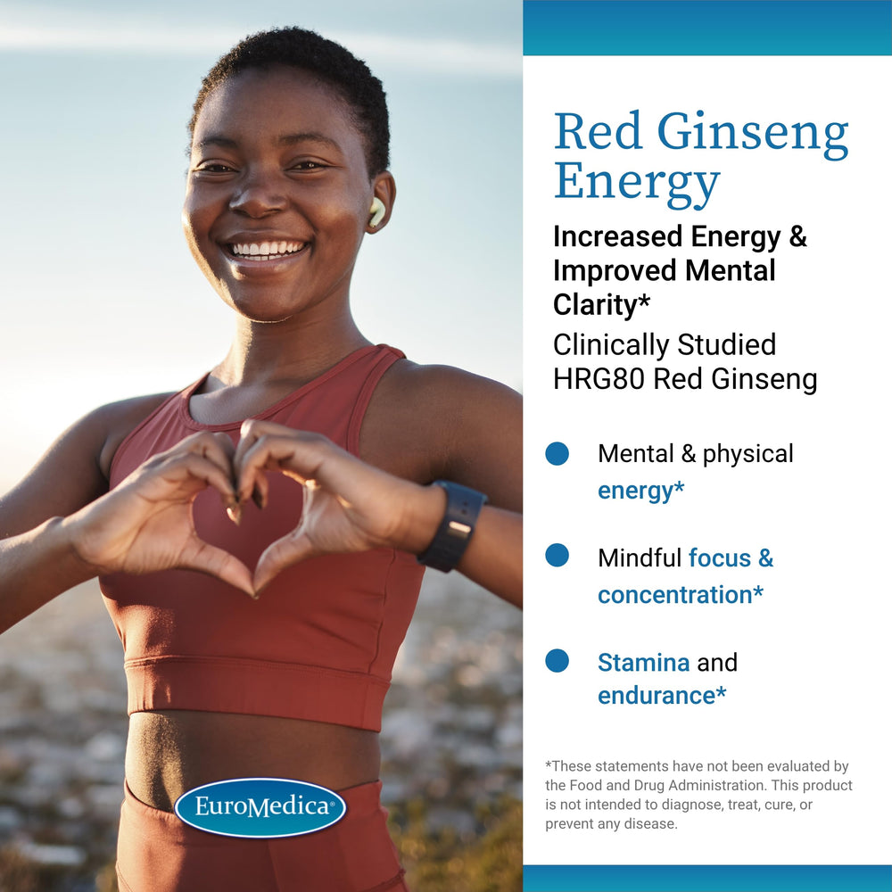 EuroMedica Red Ginseng Energy packshot with bottle and packaging
