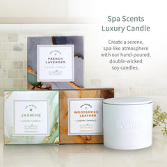 Product shot of European Spa Source Jasmine + Eucalyptus Shower Spa Mist with branding