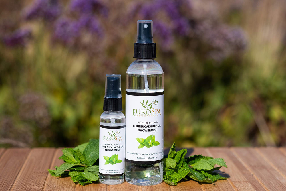Close-up of EuroSpa Aromatics Eucalyptus oil label