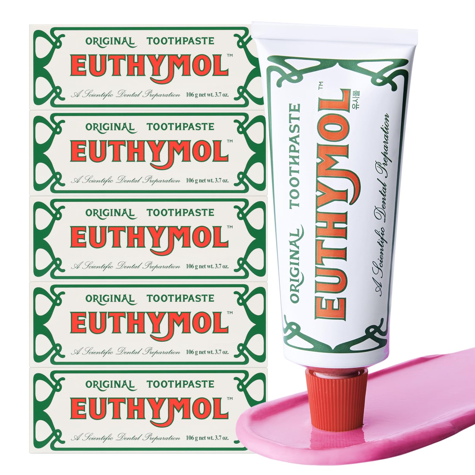 Front view of EUTHYMOL Original Toothpaste Pack (3.7 oz x5)