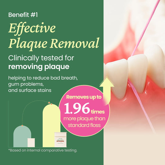 Close-up of pink woven dental floss strands