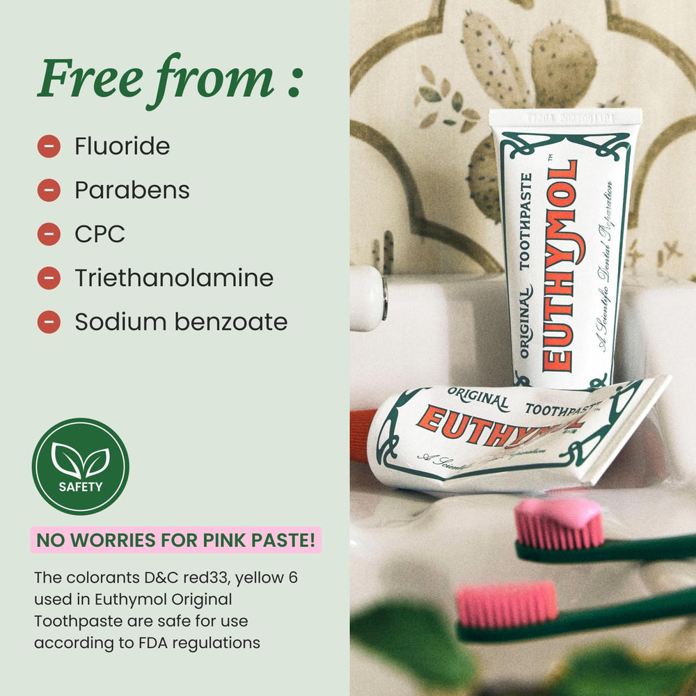 EUTHYMOL branding on pink toothpaste packaging