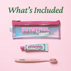 Reusable clear pouch packaging for EUTHYMOL travel kit