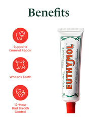 Close-up of pink EUTHYMOL toothpaste paste