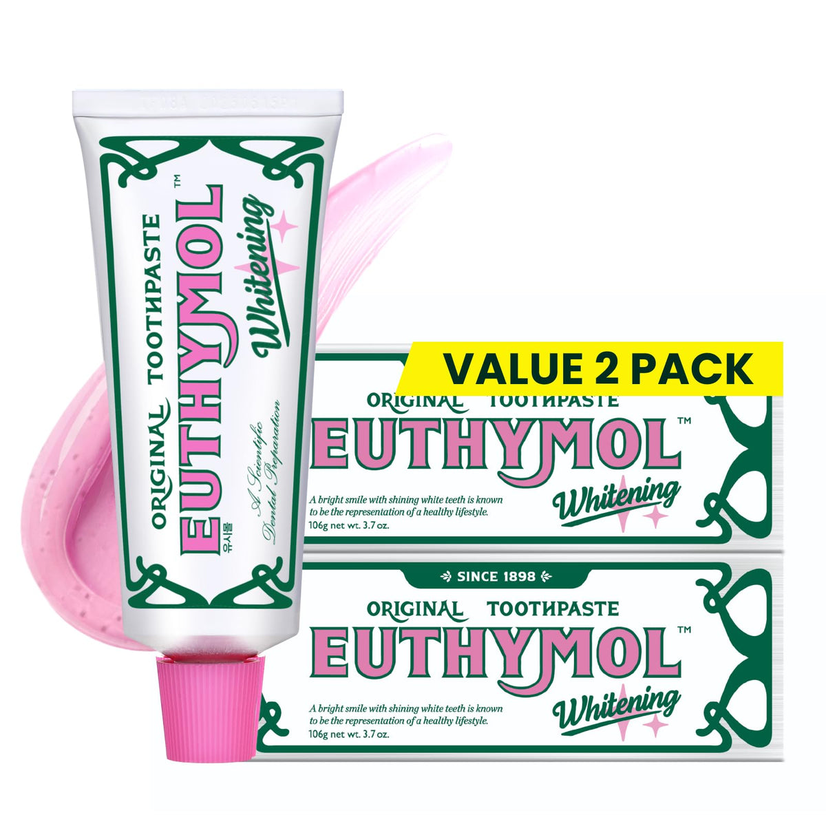 Dual-pack box of EUTHYMOL Whitening Toothpaste 2 x 3.7oz