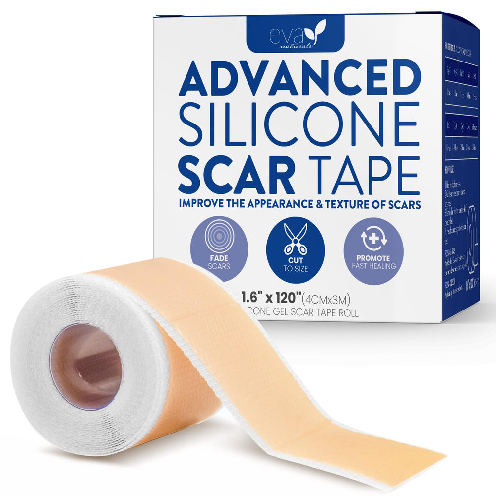 Eva Naturals silicone scar tape roll closeup shows flexible, skin-friendly material for scar management