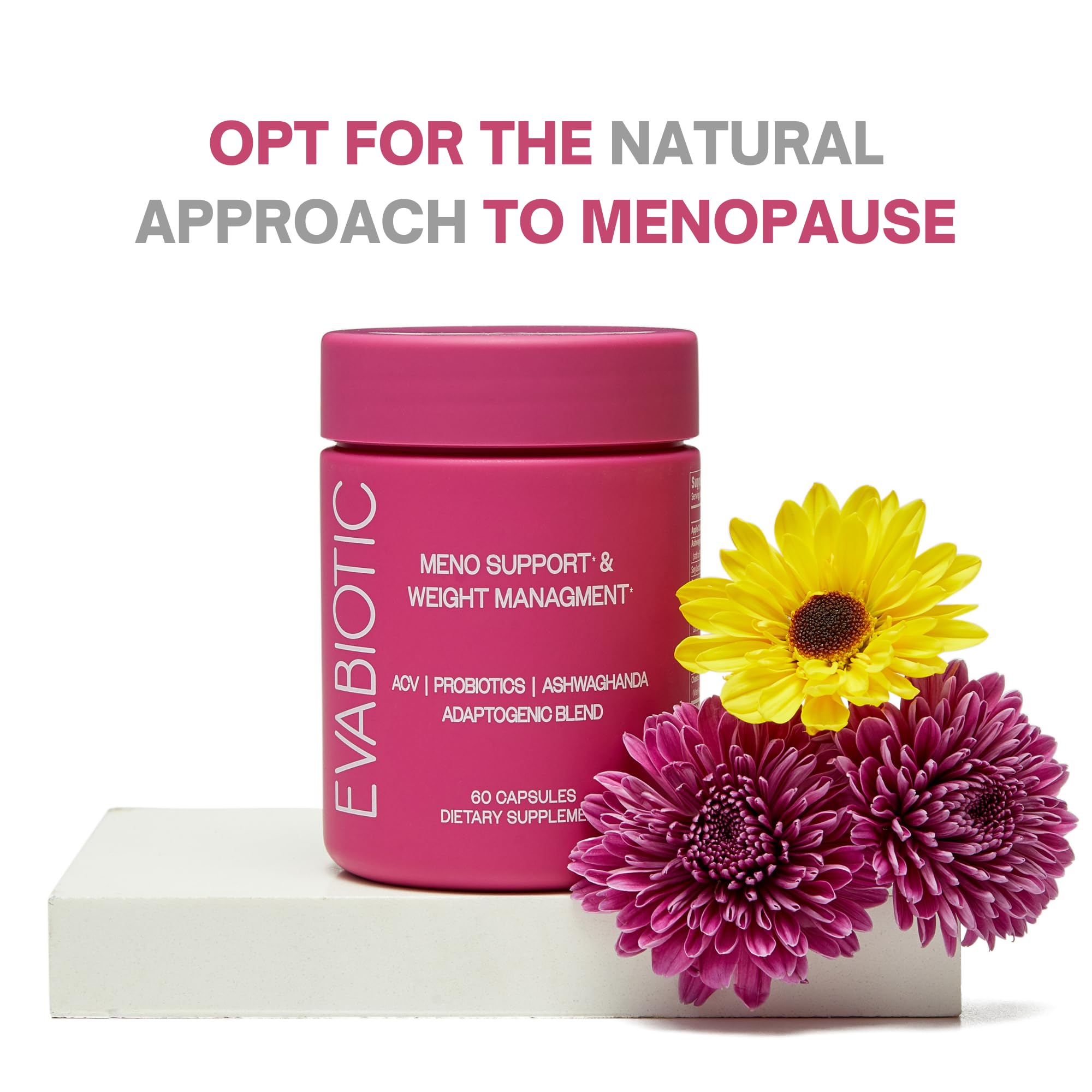 EVABIOTIC Complete Menopause non-GMO and gluten-free badge on packaging