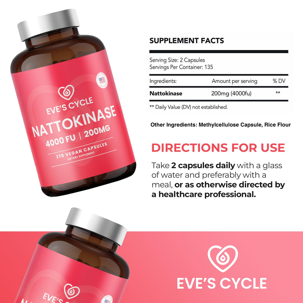 Close-up of Eve's Cycle Nattokinase 4000 FU bottle label