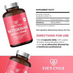 Close-up of Eve's Cycle Nattokinase 4000 FU bottle label