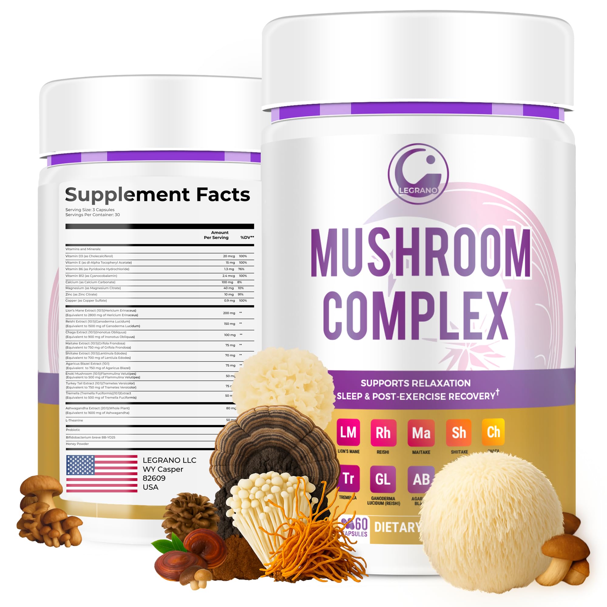 Evening Mushroom Capsules product hero image with bottle
