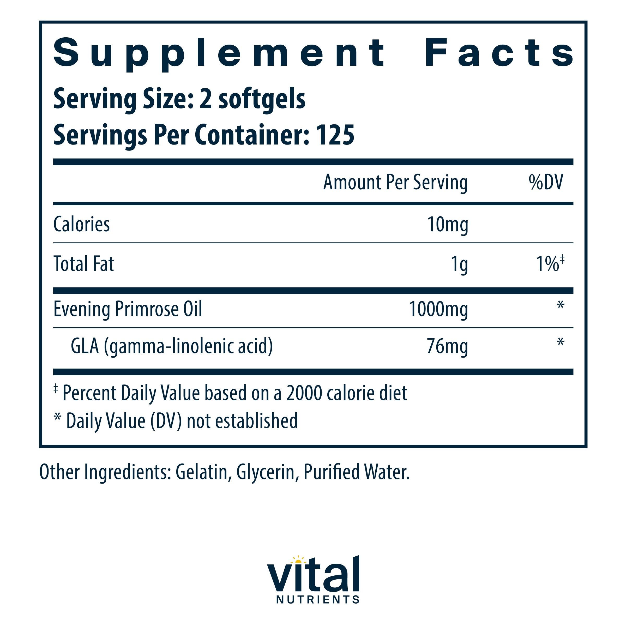 Packaging label for Evening Primrose Oil 1000mg