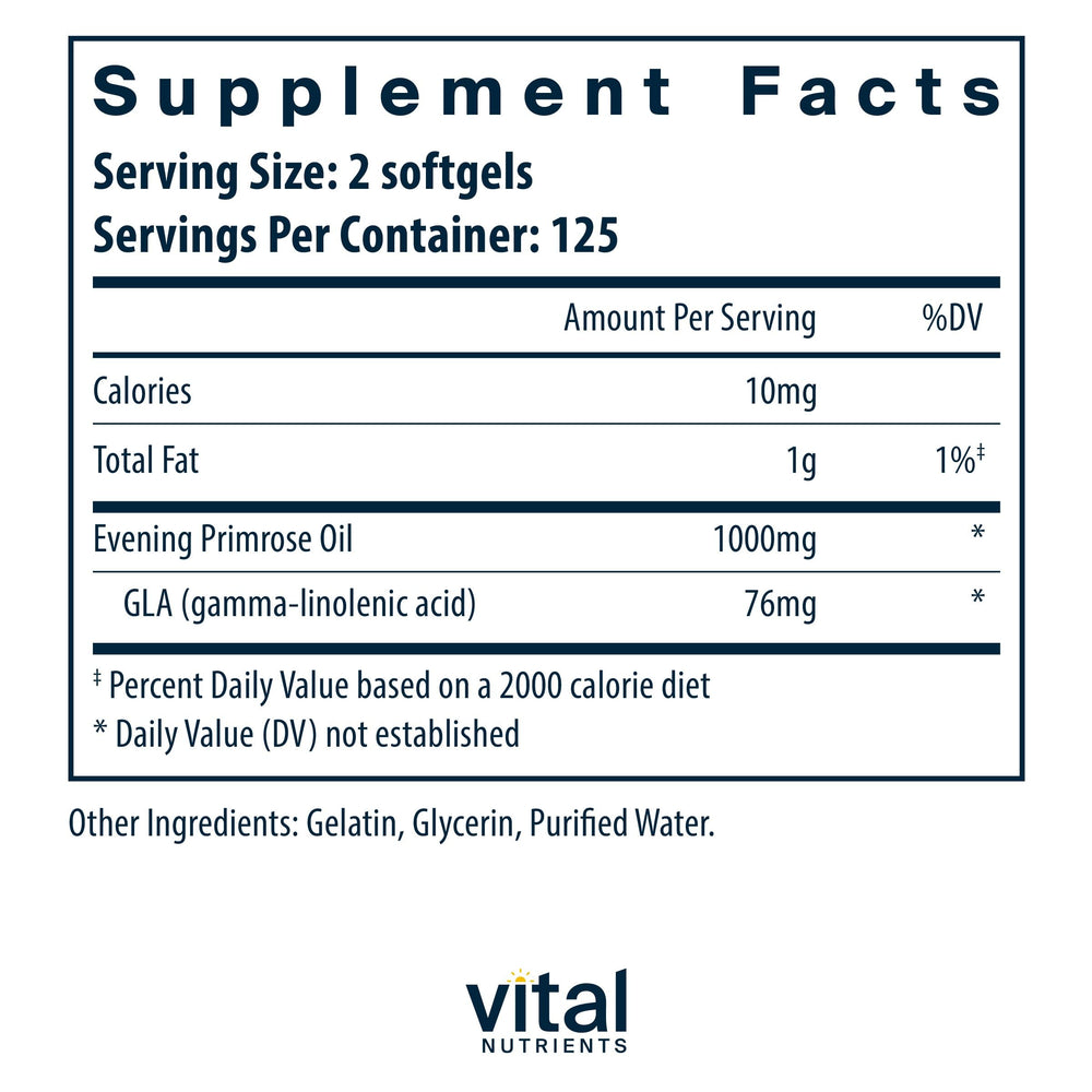 Packaging label for Evening Primrose Oil 1000mg