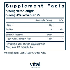 Packaging label for Evening Primrose Oil 1000mg