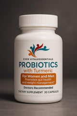 Capsule and ingredients overview for probiotic with turmeric