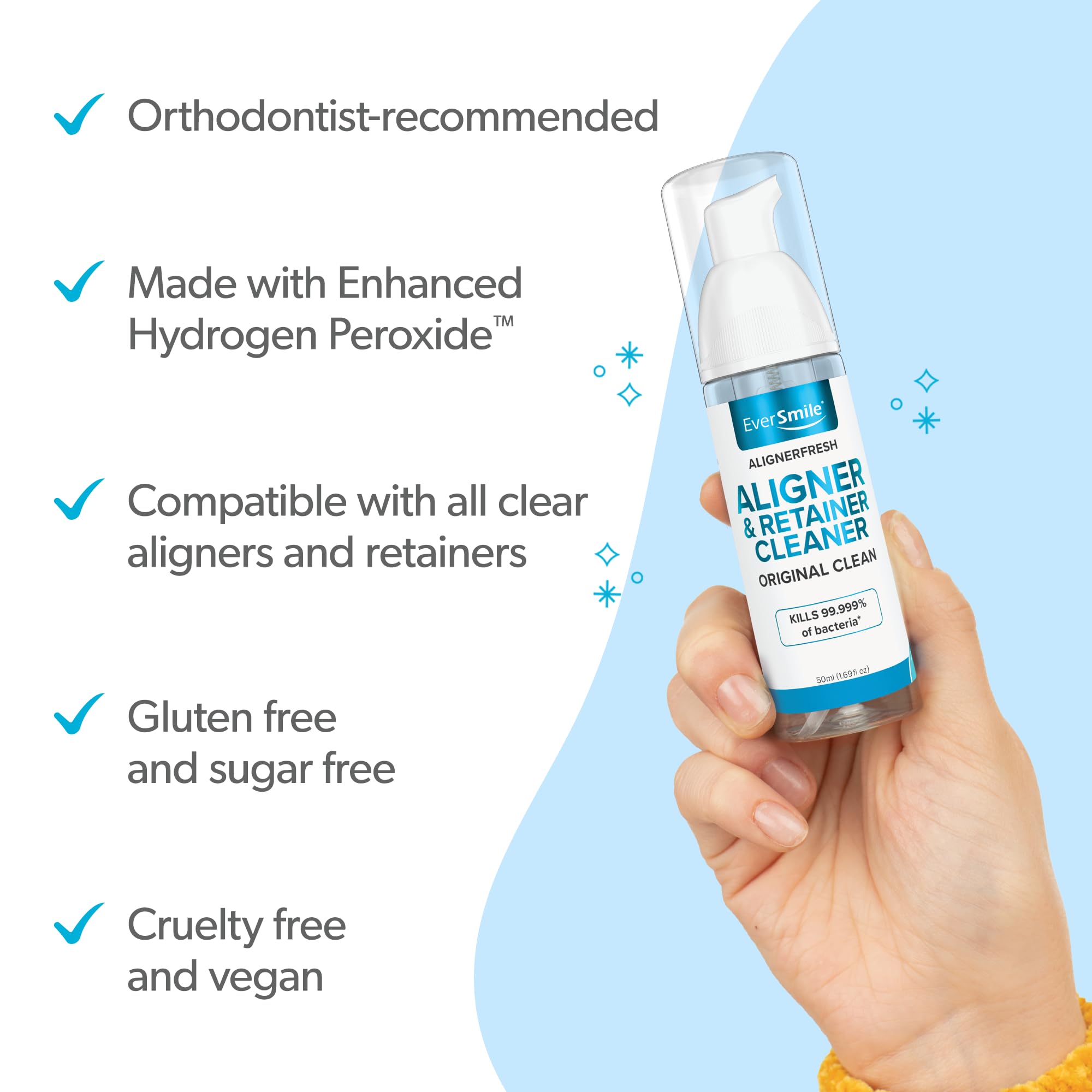 AlignerFresh Original Clean Foam in use with a wearable tray