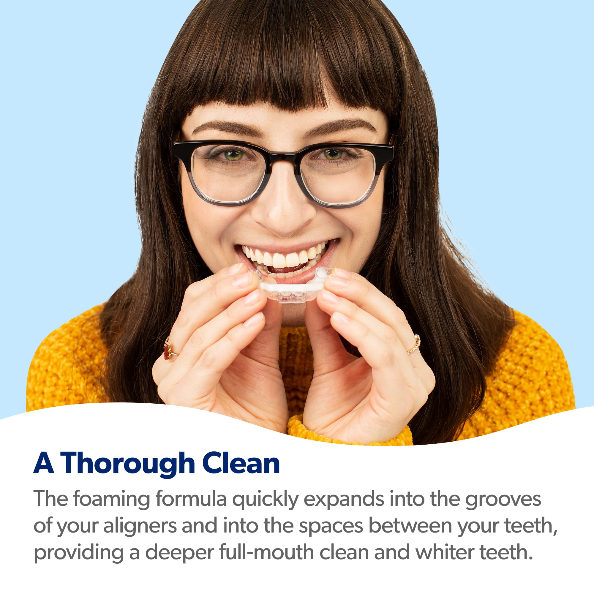 Teeth whitening and cleaning action of AlignerFresh