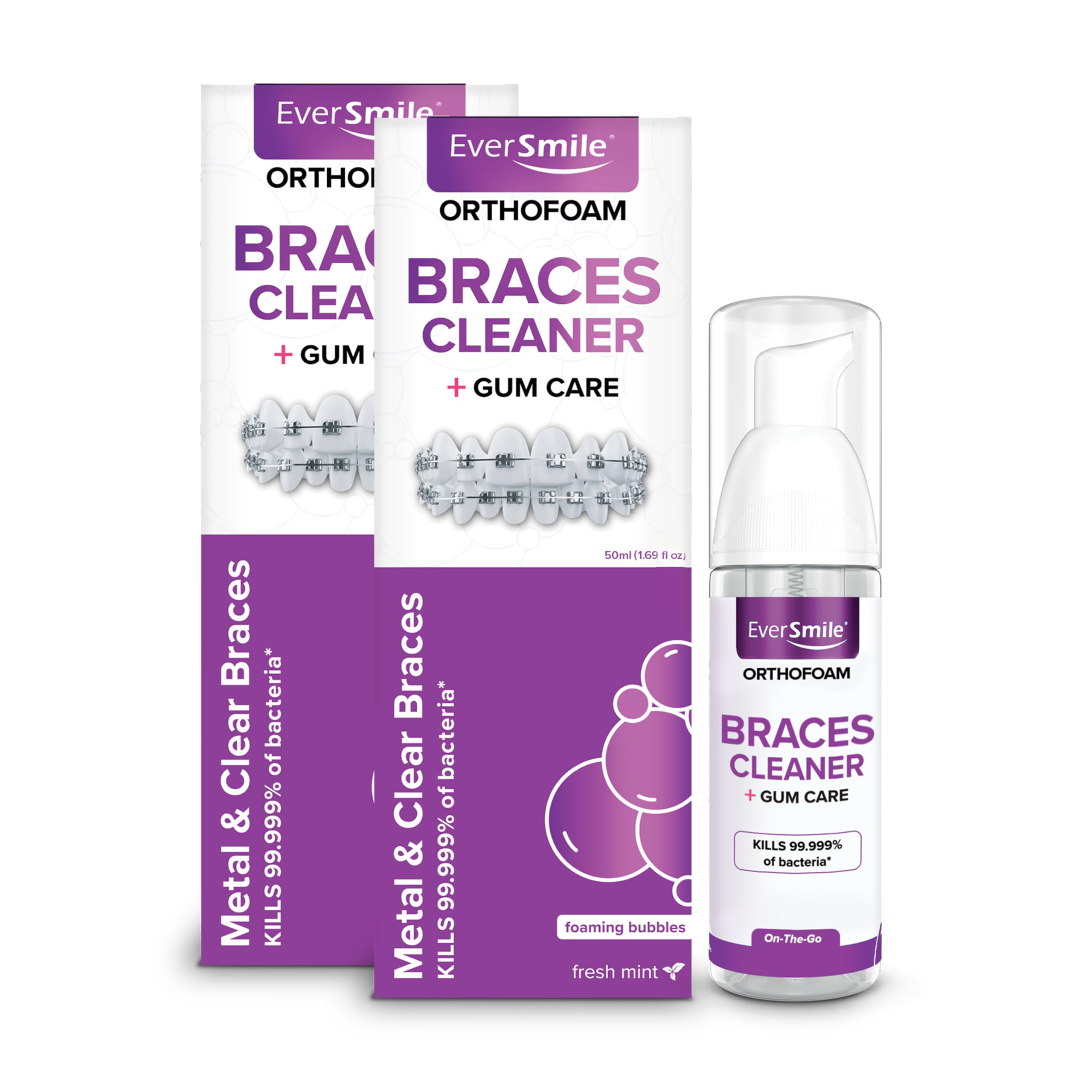 EverSmile OrthoFoam braces cleaner foam on toothbrush
