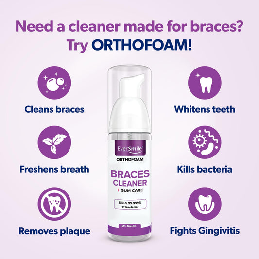 OrthoFoam braces cleaner being applied to braces