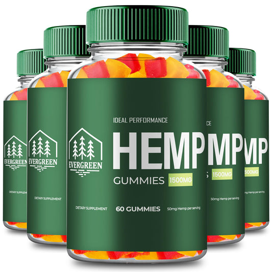 Bottle of Evergreen Hemp Gummies on white background