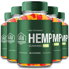 Bottle of Evergreen Hemp Gummies on white background