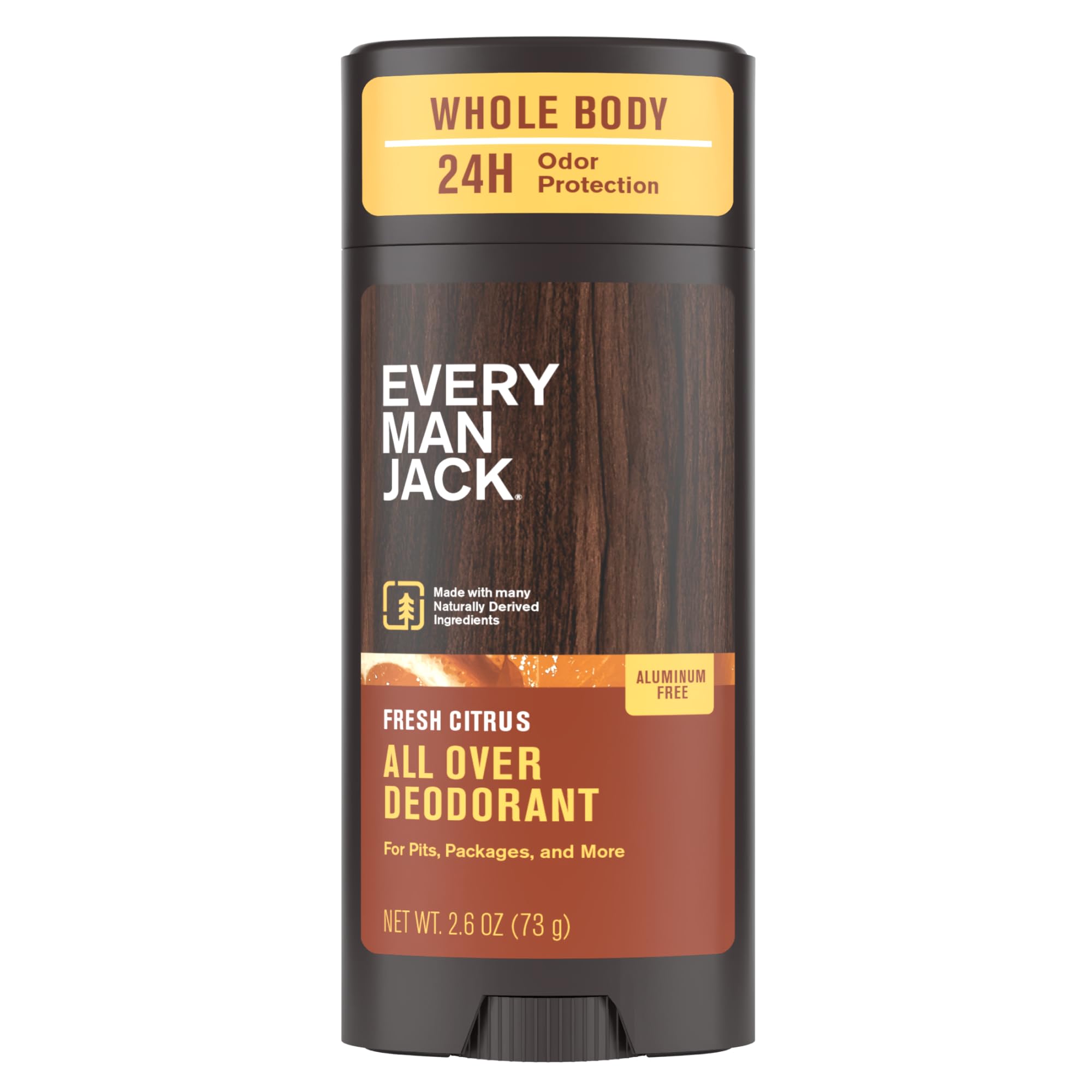 Every Man Jack All Over Deodorant bottle highlights aluminum-free protection for all-day odor control