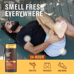 Close-up of deodorant application scene showing versatile body use