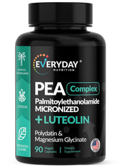 Product bottle front of EVERYDAY NUTRITION Palmitoylethanolamide 400 mg + Luteolin, Polydatin & Magnesium Glycinate