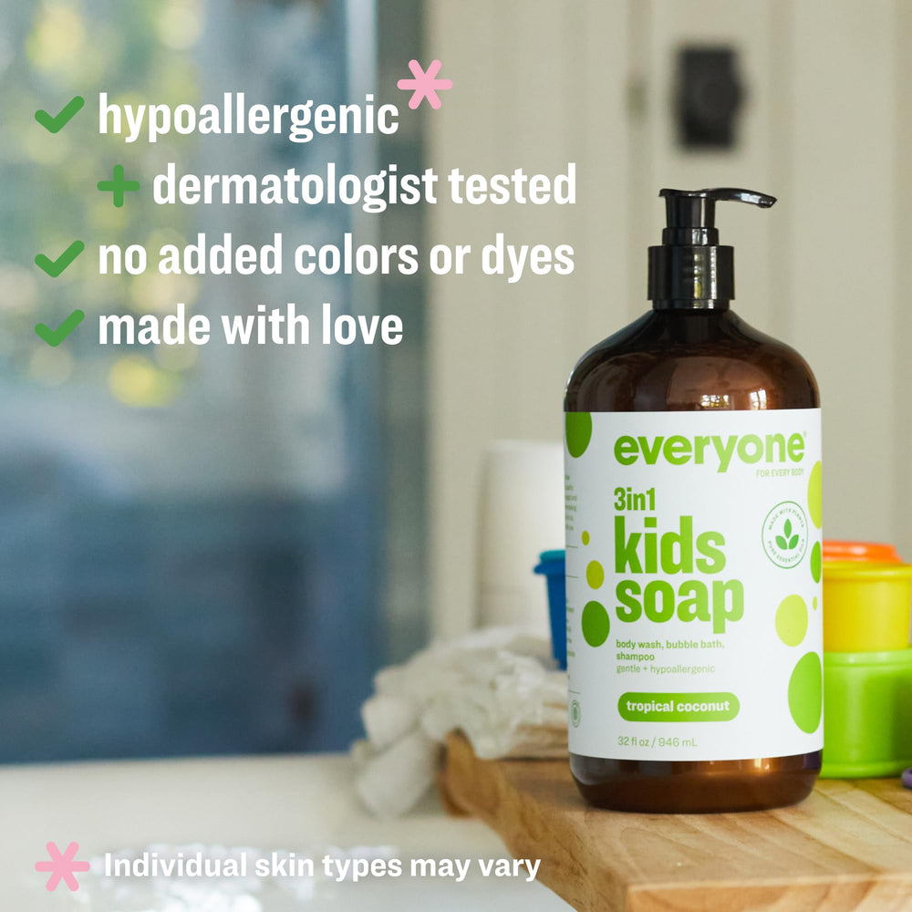 Bubbles and lather featuring the 3-in-1 Tropical Coconut Kids Soap